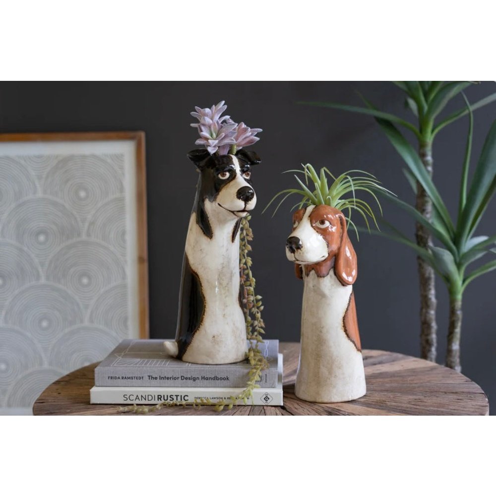 Set of 2 Ceramic Dog Planters