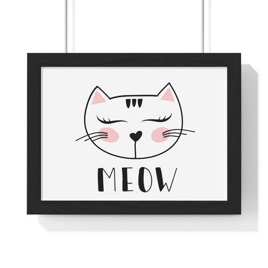 Meow Cat Wall Art Poster Cute Nursery Horizontal Framed Print