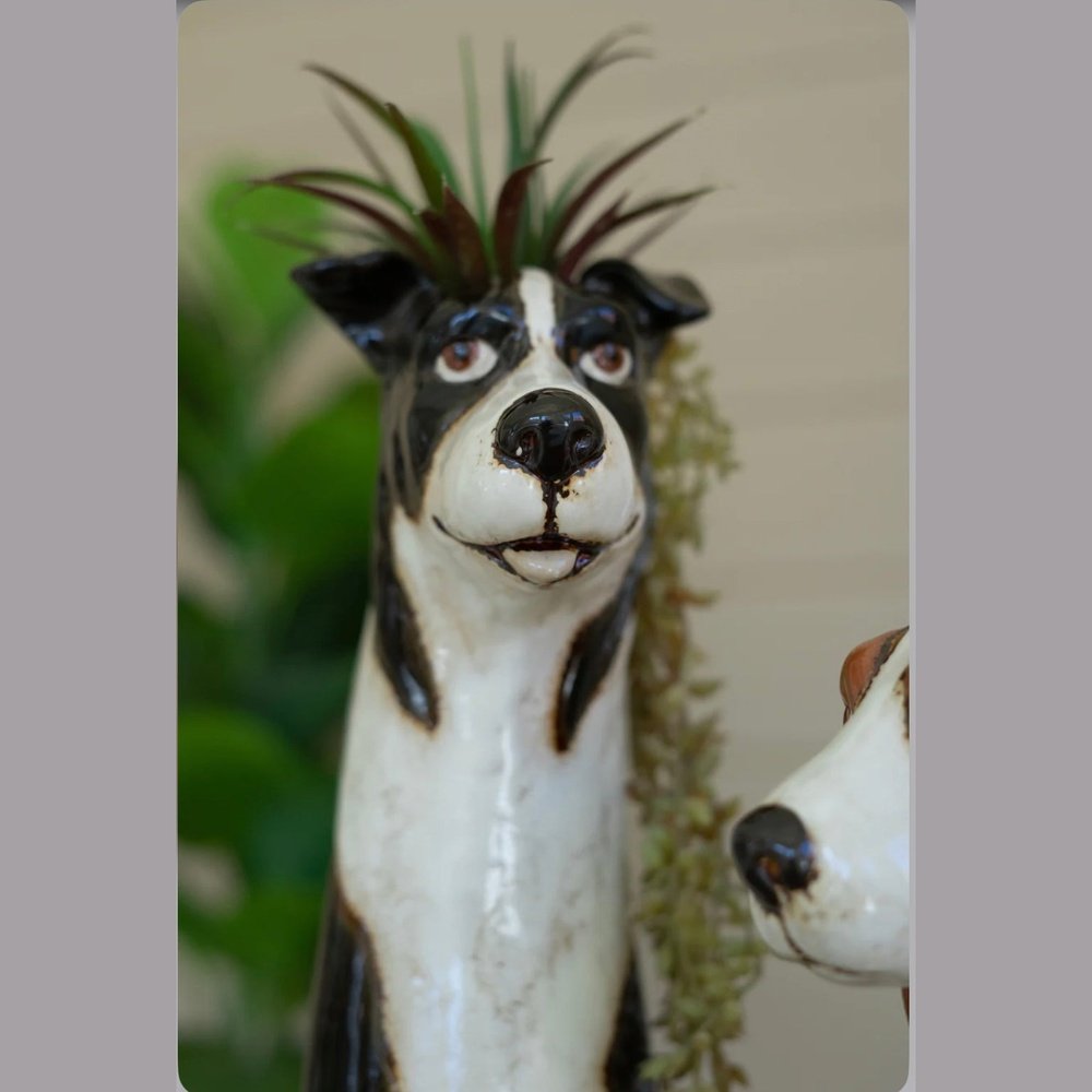 Set of 2 Ceramic Dog Planters