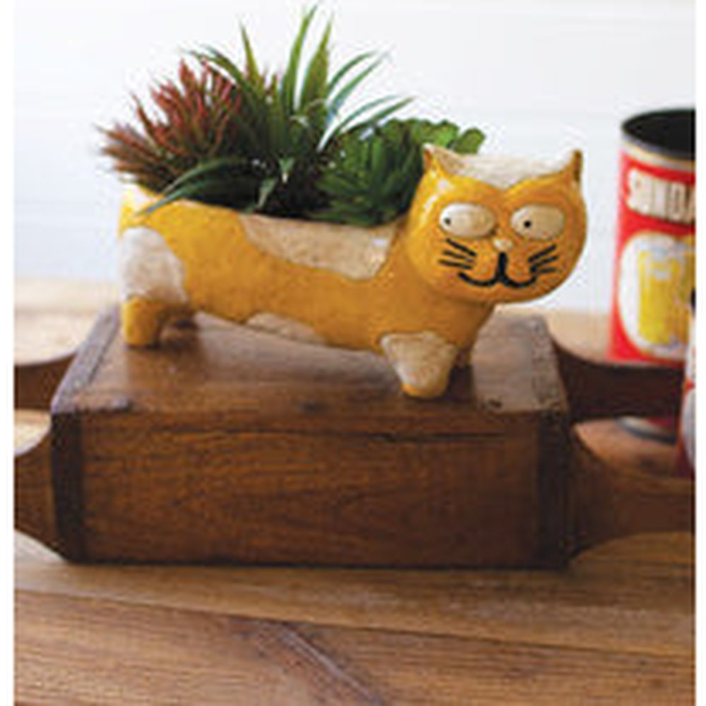 kitty planter pots Ceramic Yellow and White Cat Planter – Macli Store