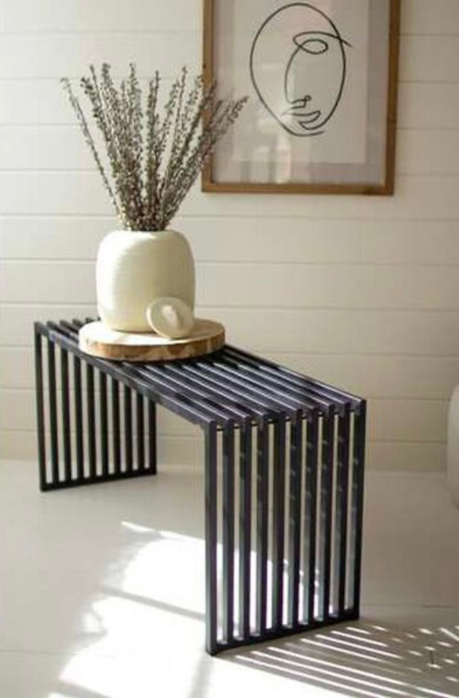 Slatted Black Metal Bench Console