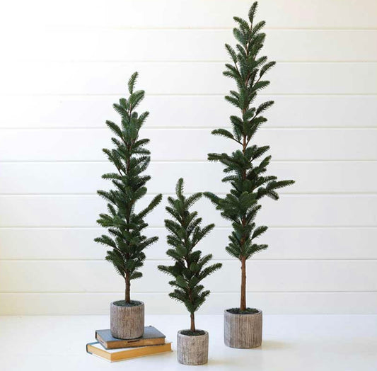 Artificial Pine Trees In Cement Pots - Set of 3
