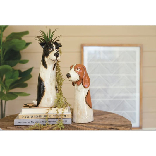 Set of 2 Ceramic Dog Planters