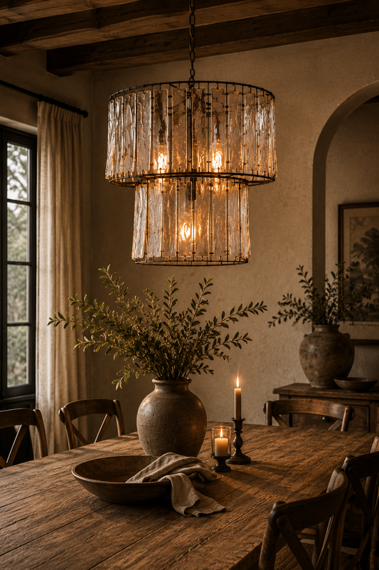 Two-Tiered Round Pendant Light with Glass Chimes