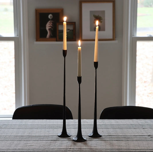 Tall Cast Iron Taper Candle Holders - Set of 3