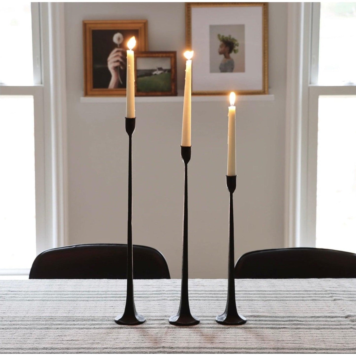 Tall Cast Iron Taper Candle Holders - Set of 3