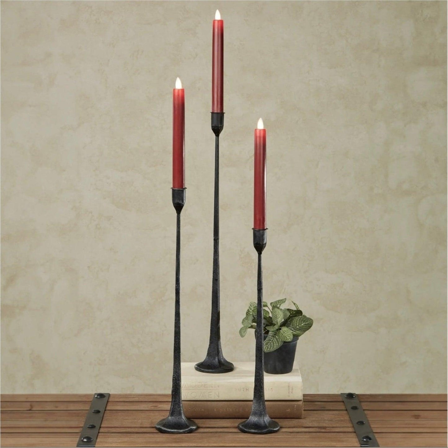 Tall Cast Iron Taper Candle Holders - Set of 3
