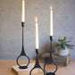 Set of 3 Cast Iron Taper Candle Holders with Ring Detail
