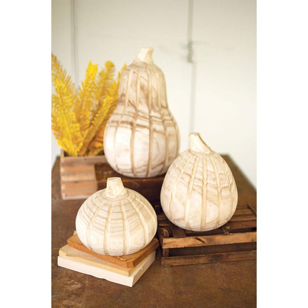 Set of 3 Natural Wood Pumpkins