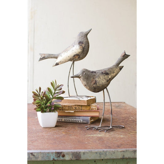 Set of 2 Rustic Grey Metal Birds