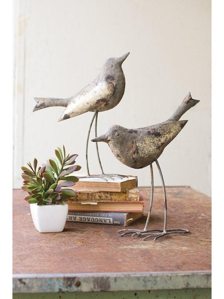 Set of 2 Rustic Grey Metal Birds