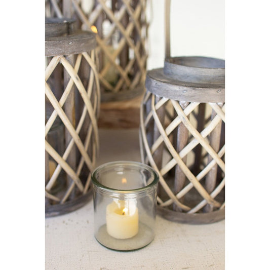 Set of 4 Grey Willow Cylinder Lanterns with Glass Inserts