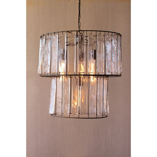 Two-Tiered Round Pendant Light with Glass Chimes