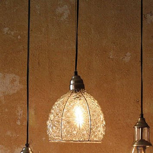 Cage Glass Pendant Lamp with Brushed Nickel Cap and Canopy