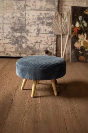 Velvet Ottoman with Wooden Legs