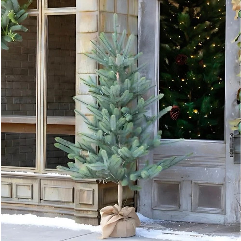 60" Burlap-Wrapped Blue Spruce with LED Lights – Festive Indoor/Outdoor Holiday Tree