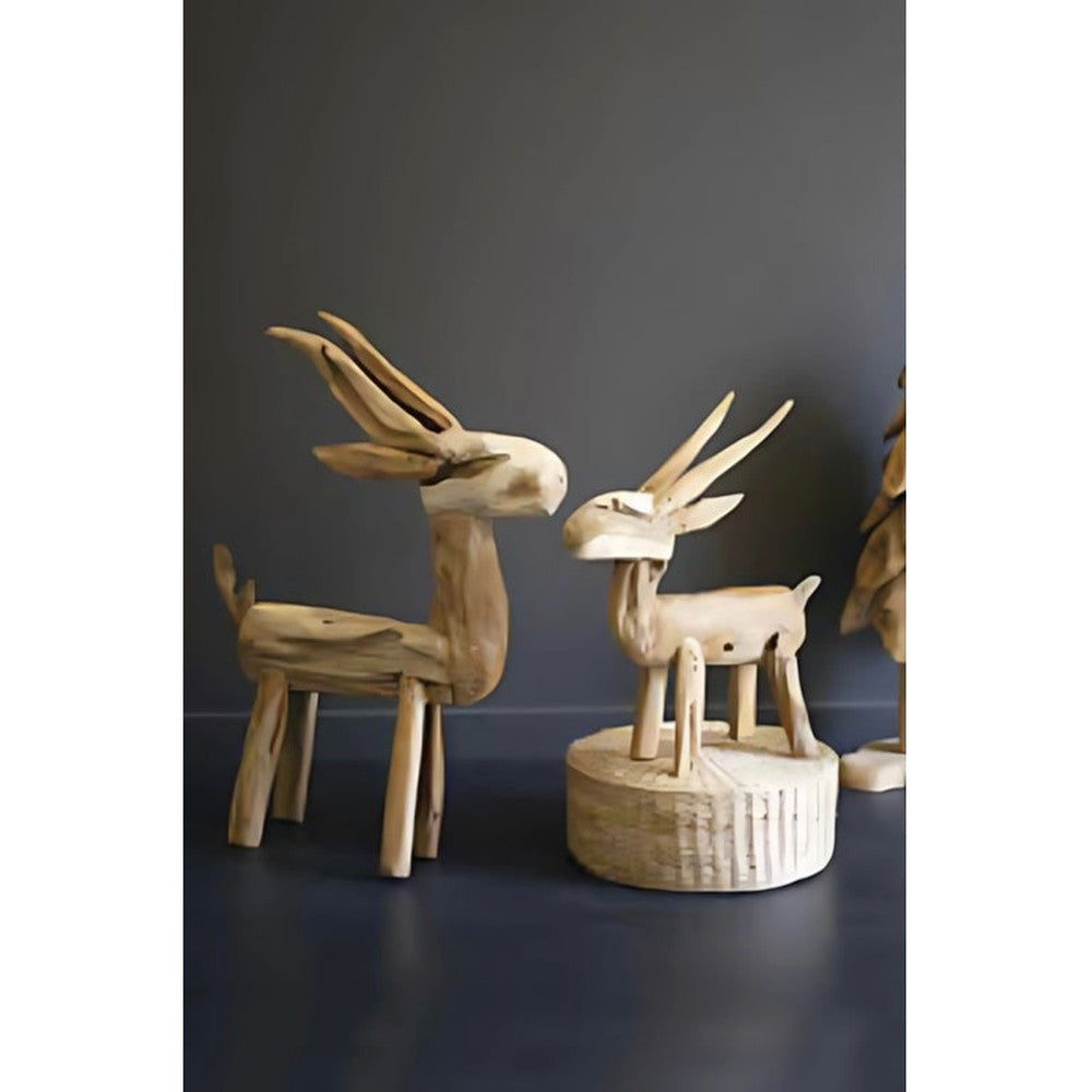 Set of 2 Rustic Teak Reindeer
