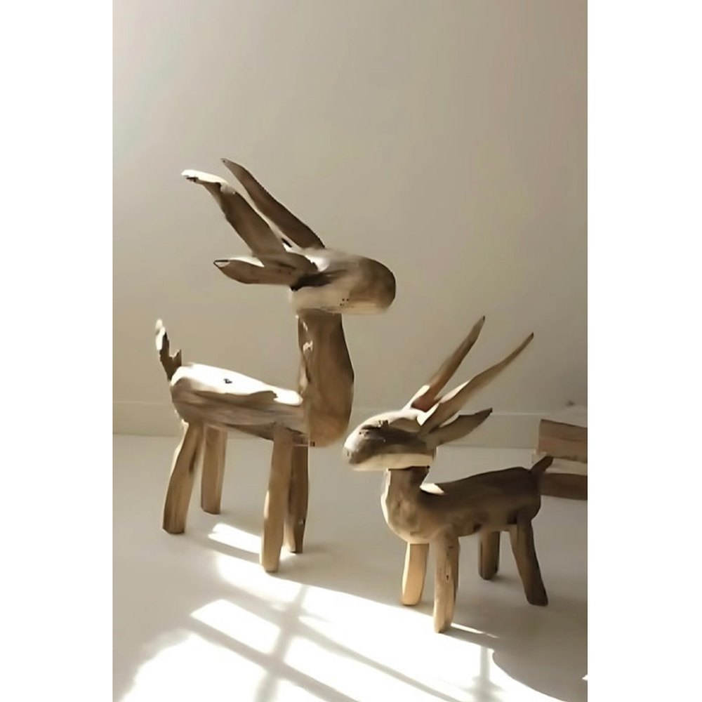Set of 2 Rustic Teak Reindeer