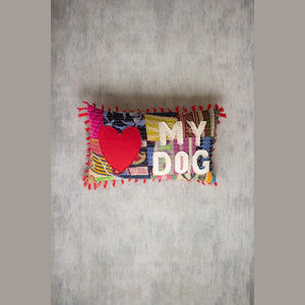 Love My Dog Kantha Pillow