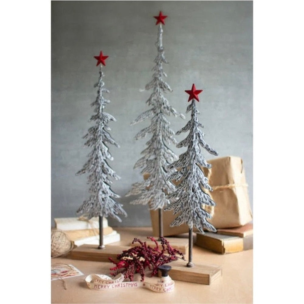 3 Piece Christmas Trees on Wooden Bases Set