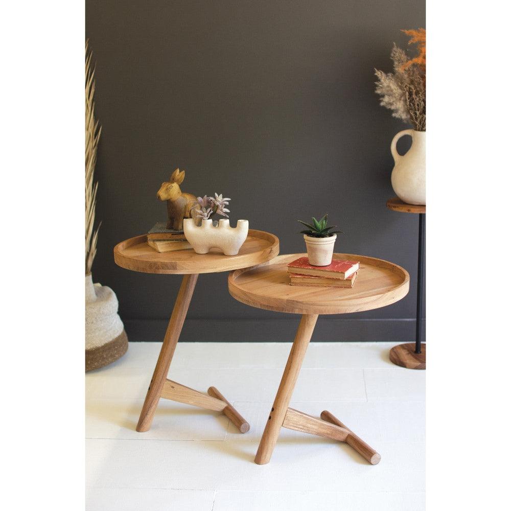 Set of 2 Acacia Wood Tray Tables