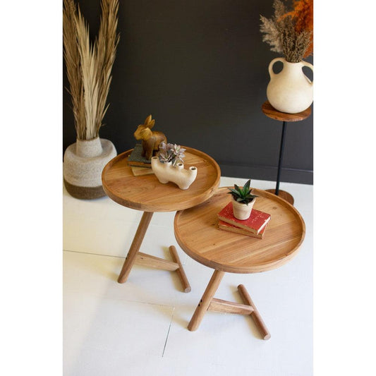 Set of 2 Acacia Wood Tray Tables