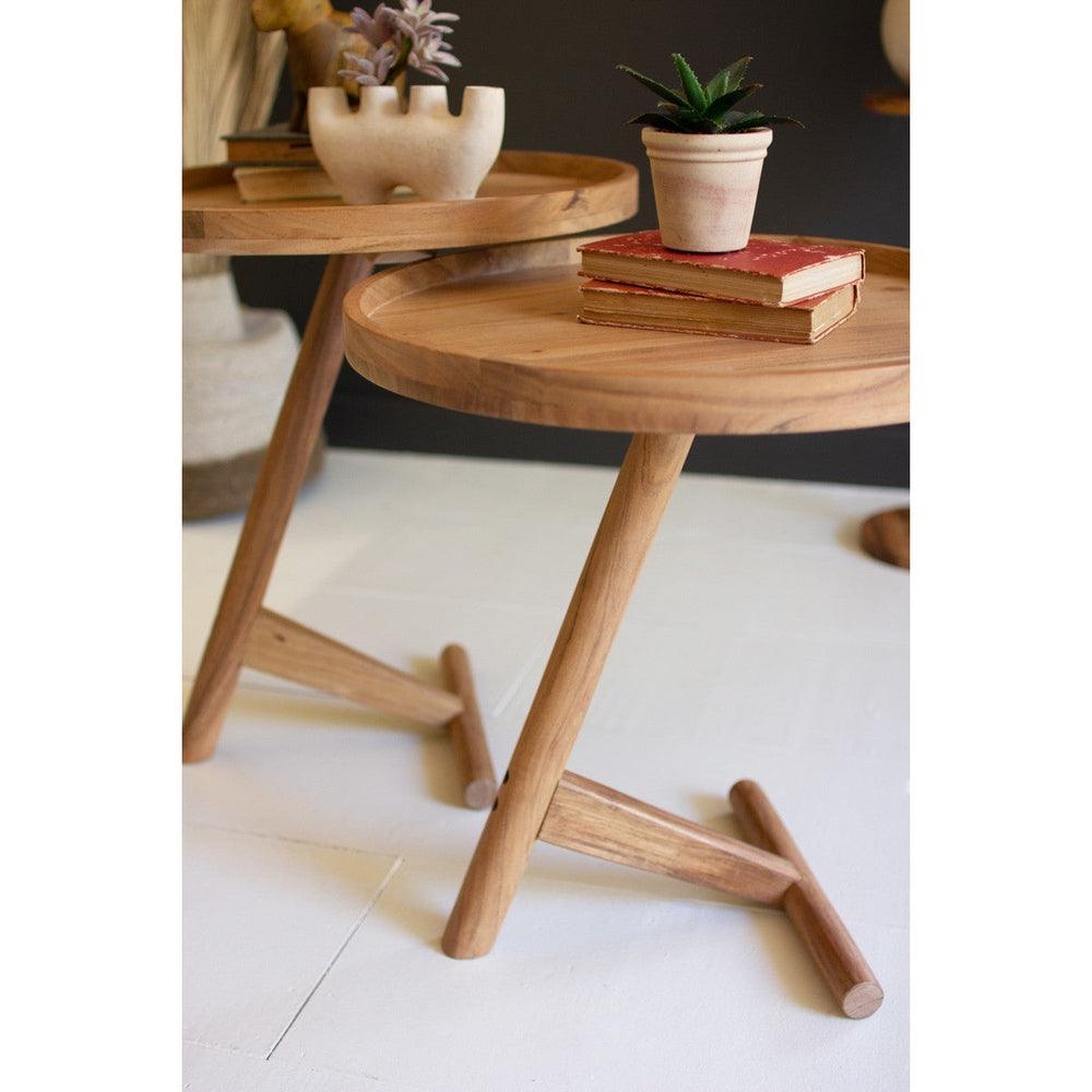 Set of 2 Acacia Wood Tray Tables