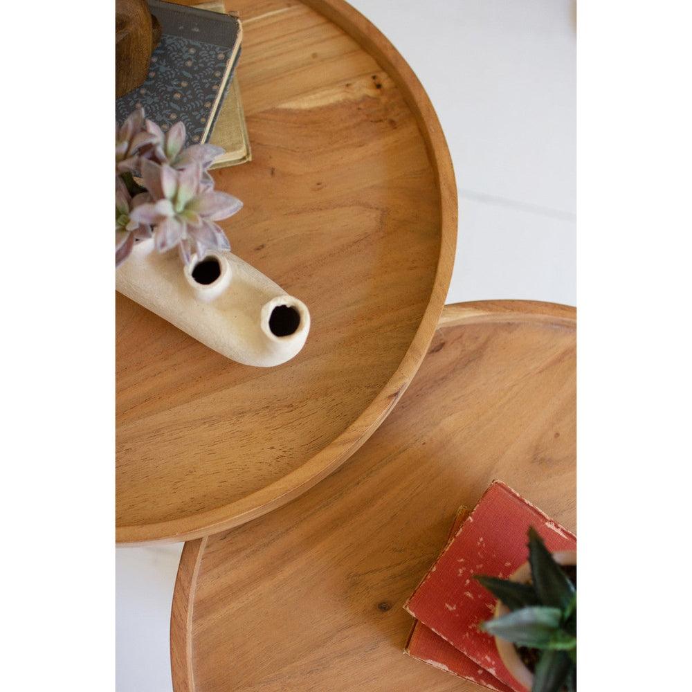 Set of 2 Acacia Wood Tray Tables
