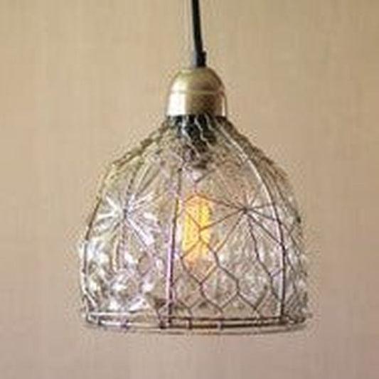 Cage Glass Pendant Lamp with Brushed Nickel Cap and Canopy