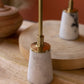 Set of 3 Brass Pillar Candle Holders with Marble Bases