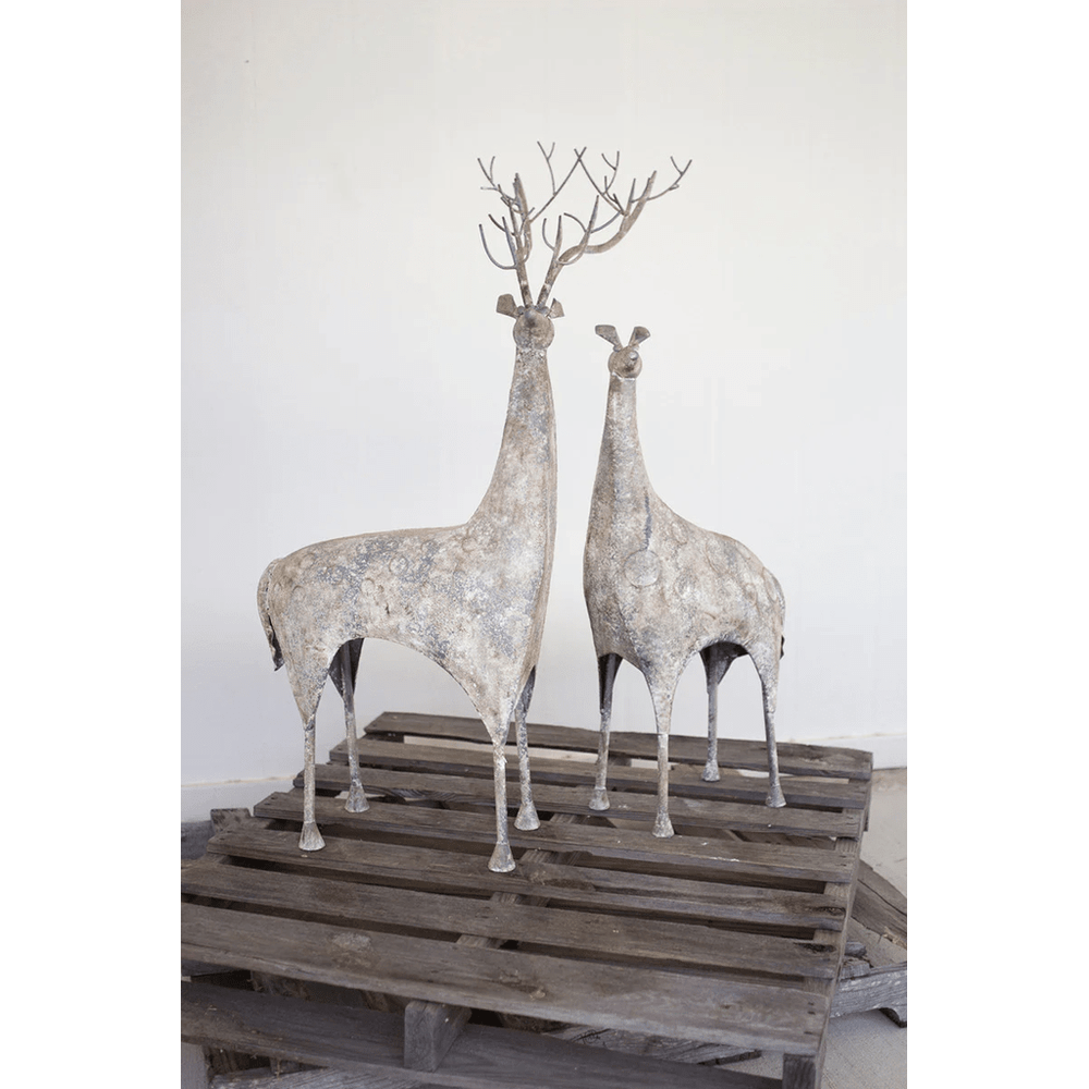 Set of 2 Rustic Metal Deer