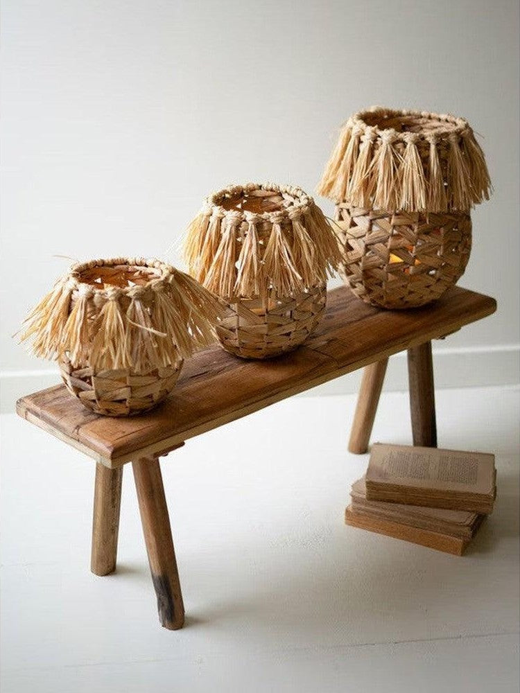 Set of 3 Seagrass Lanterns with Glass Insert