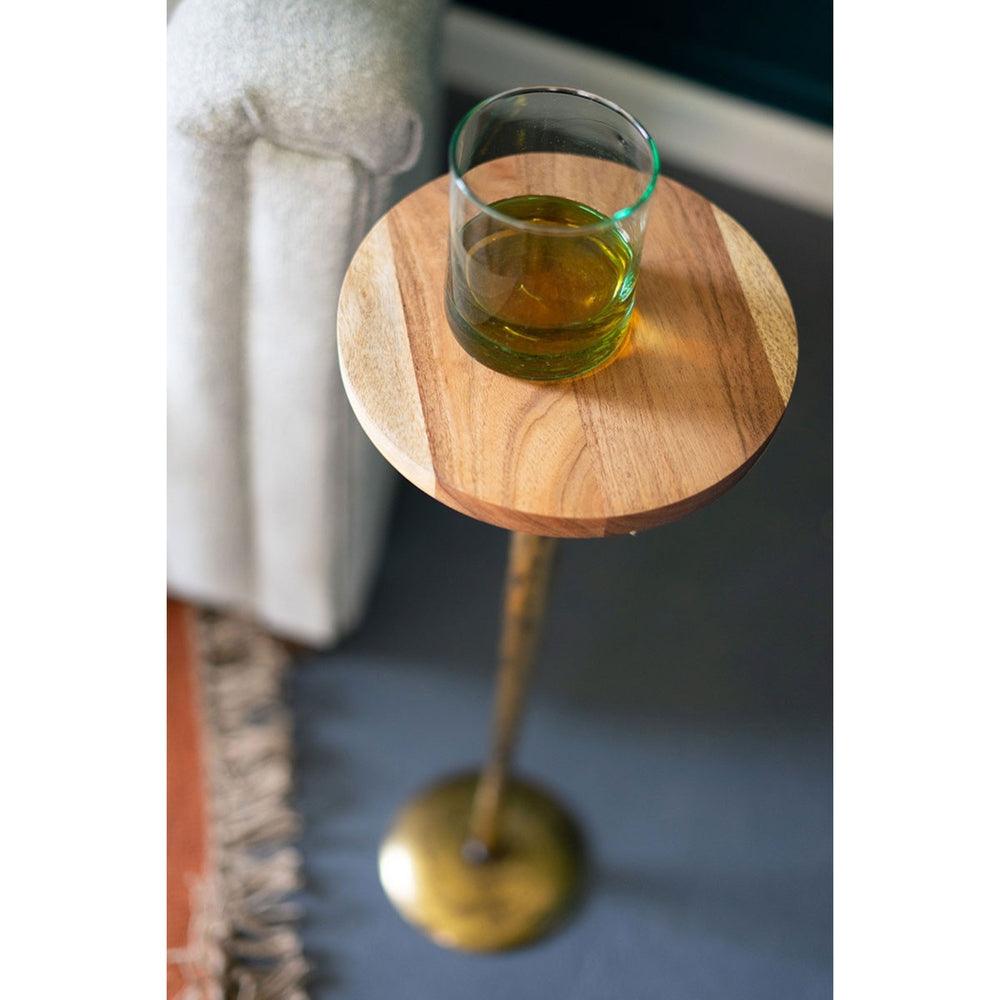 Antique Brass Cocktail Table with Acacia Wood Top