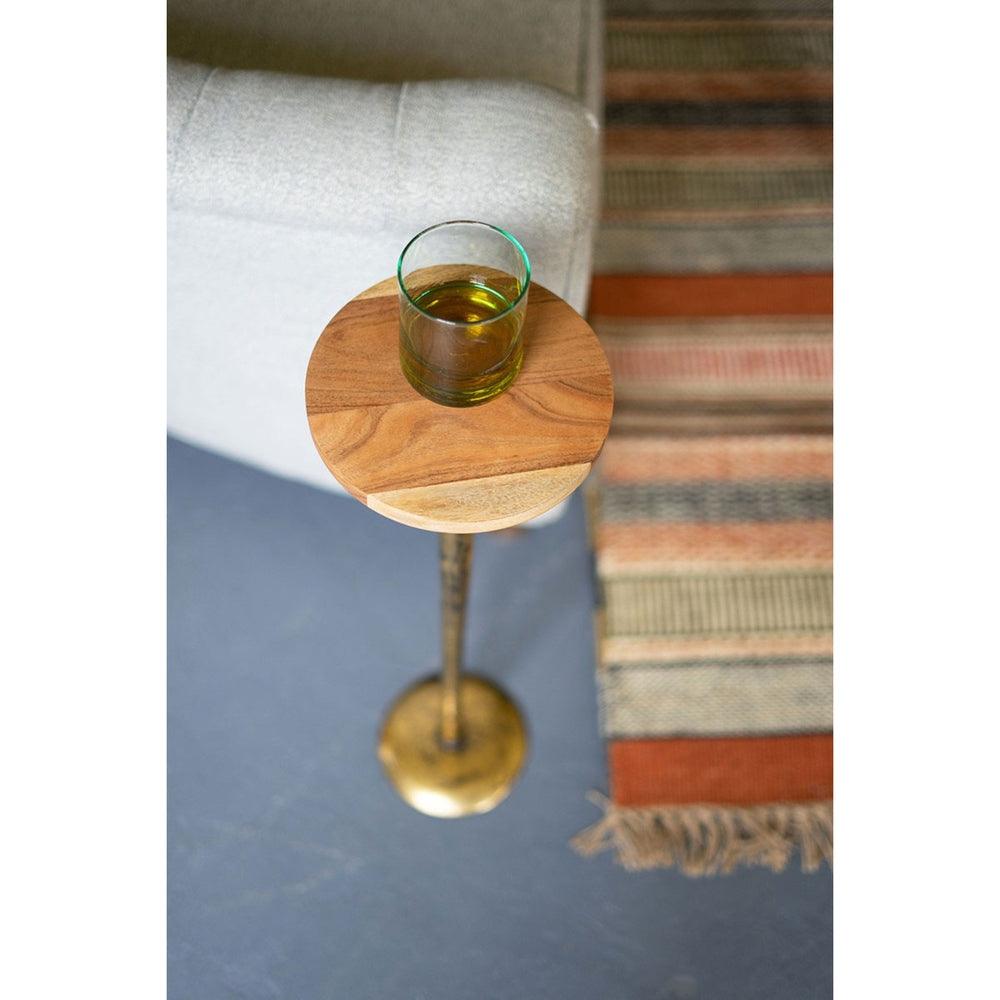 Antique Brass Cocktail Table with Acacia Wood Top