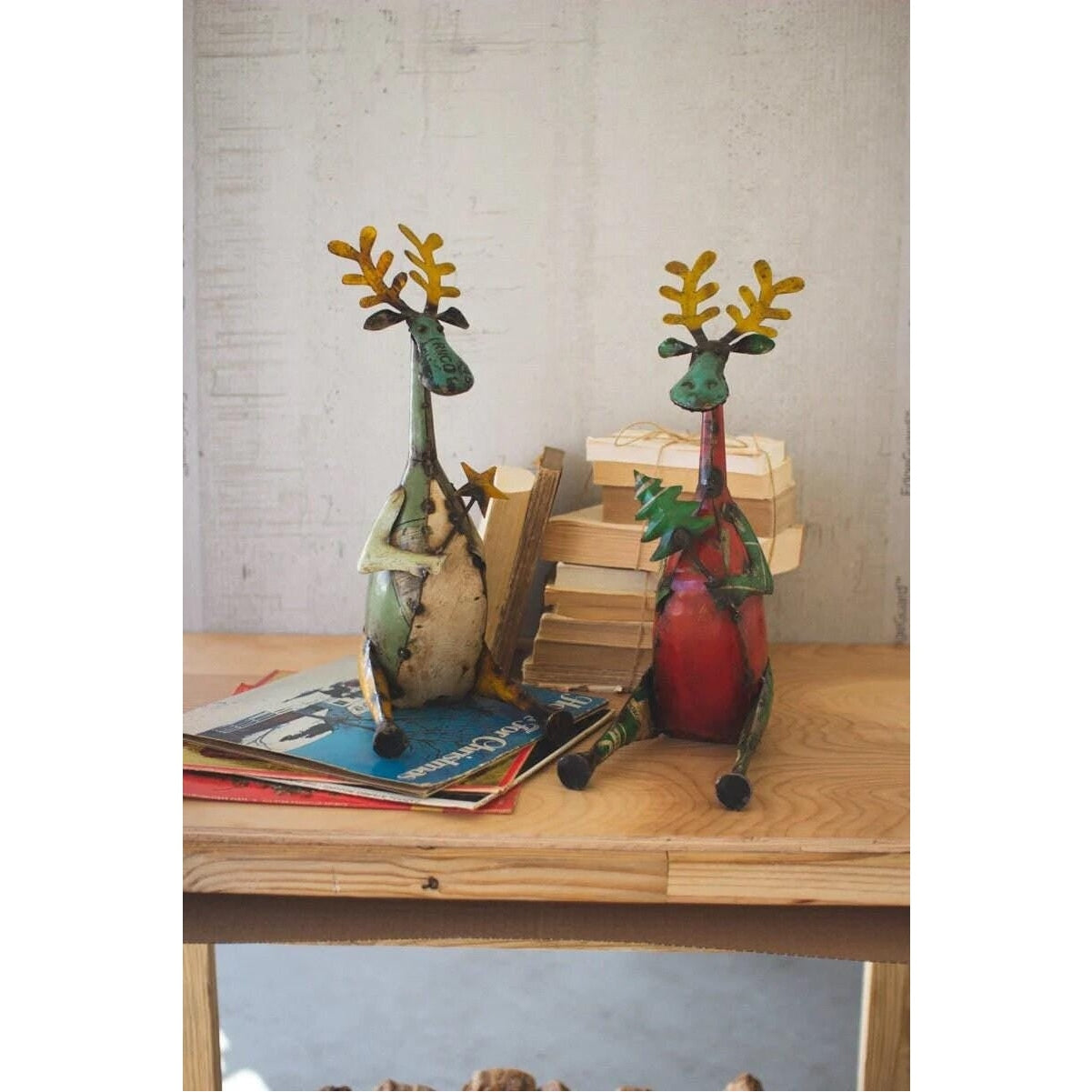 Set of 2 Recycled Sitting Iron Moose