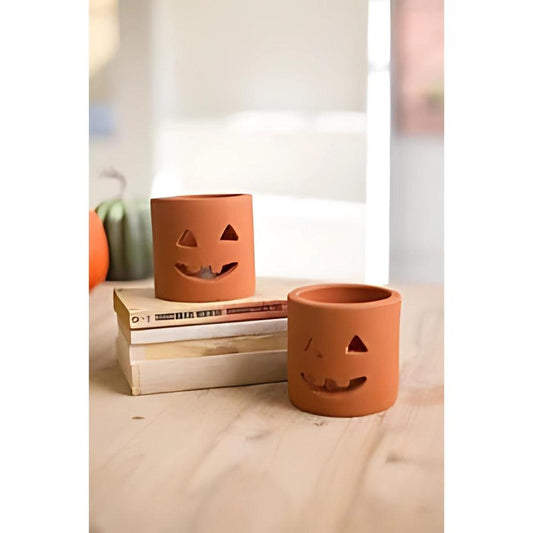 Short terracotta jack-o-lantern, set of 6