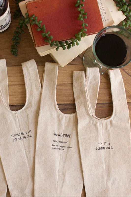 Set of 6 wine bags with quirky sayings