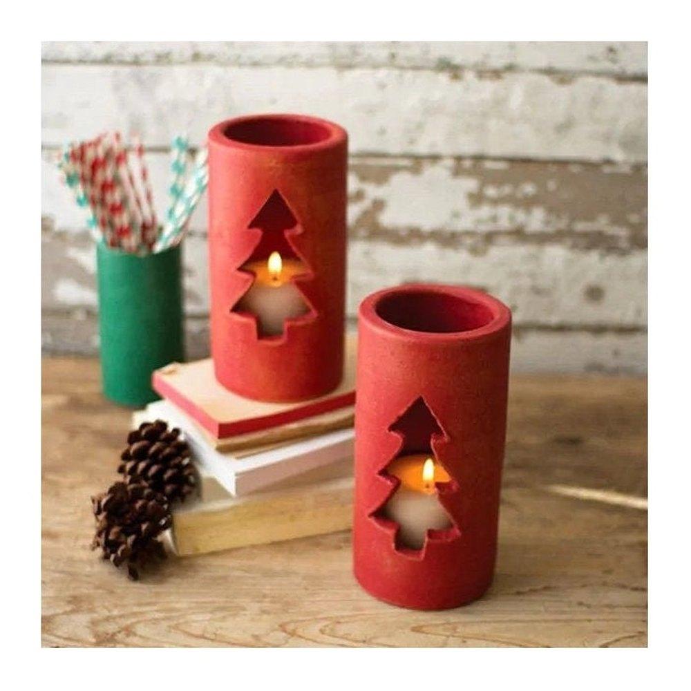 Christmas Tree Clay Luminary ~ Set of 6