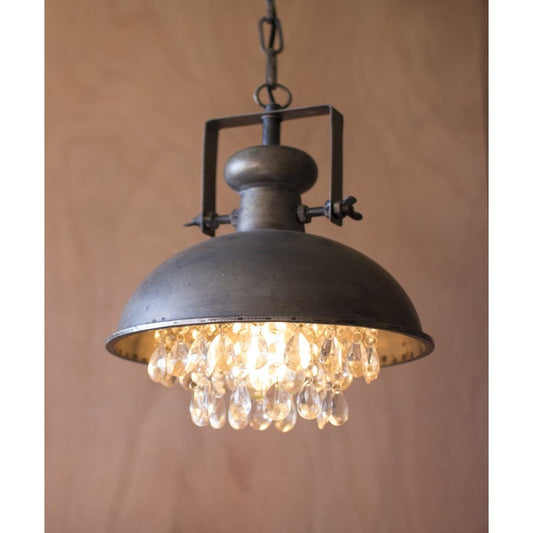 Rustic Metal Pendant Lamp with Hanging Gems