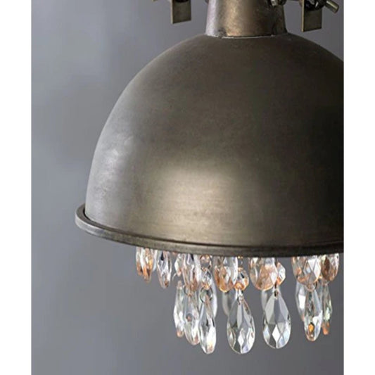 Rustic Metal Pendant Lamp with Hanging Gems