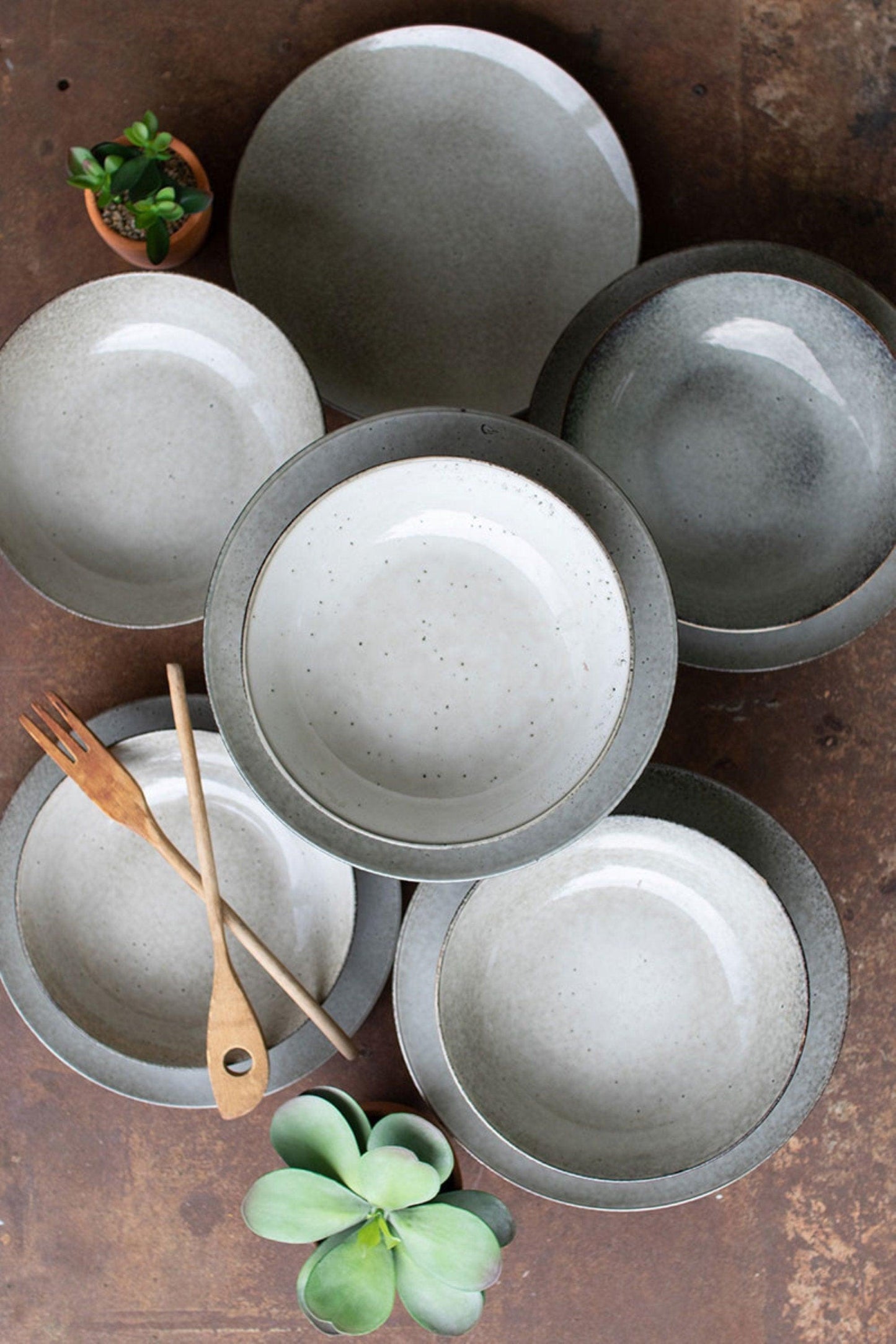 Oatmeal Ceramic Dinner Plates & Bowls- 12 Sets