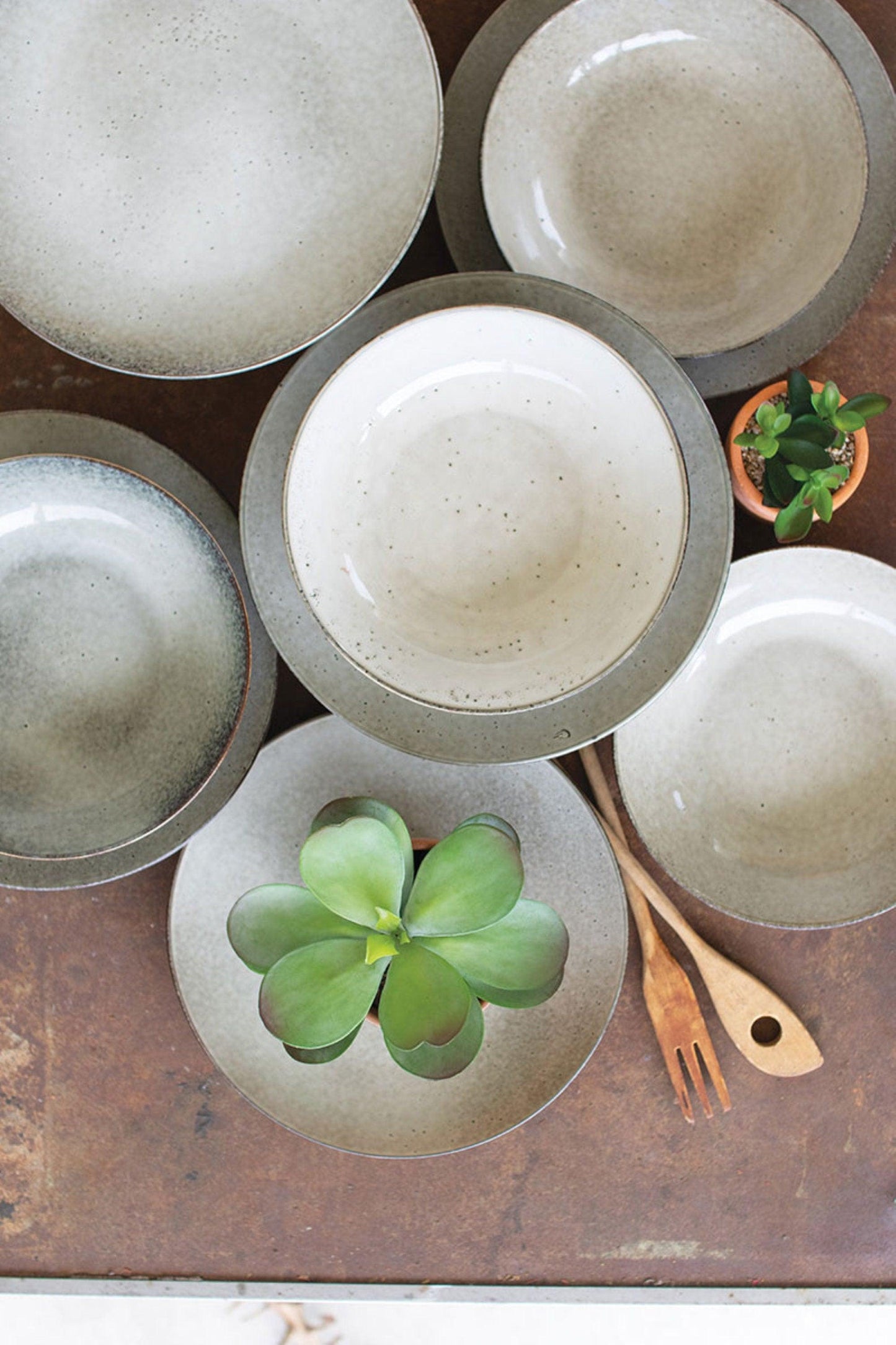 Oatmeal Ceramic Dinner Plates & Bowls- 12 Sets