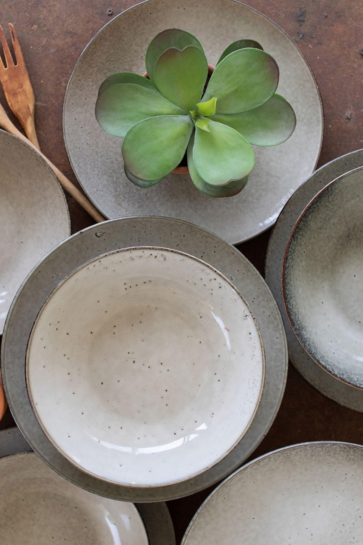 Oatmeal Ceramic Dinner Plates & Bowls- 12 Sets