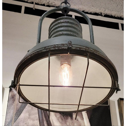 Unique Rustic Turquoise Pendant Light with Wire Cage