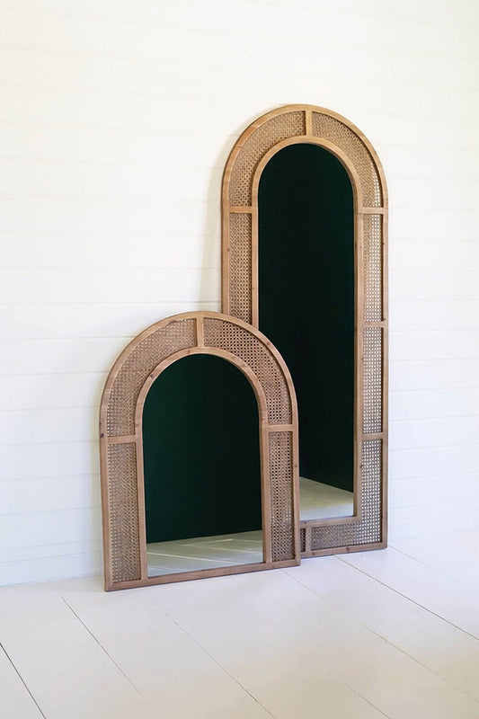 Woven Arched Rattan Framed Wall Mirror- Small