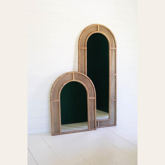 Woven Arched Rattan Framed Wall Mirror- Small