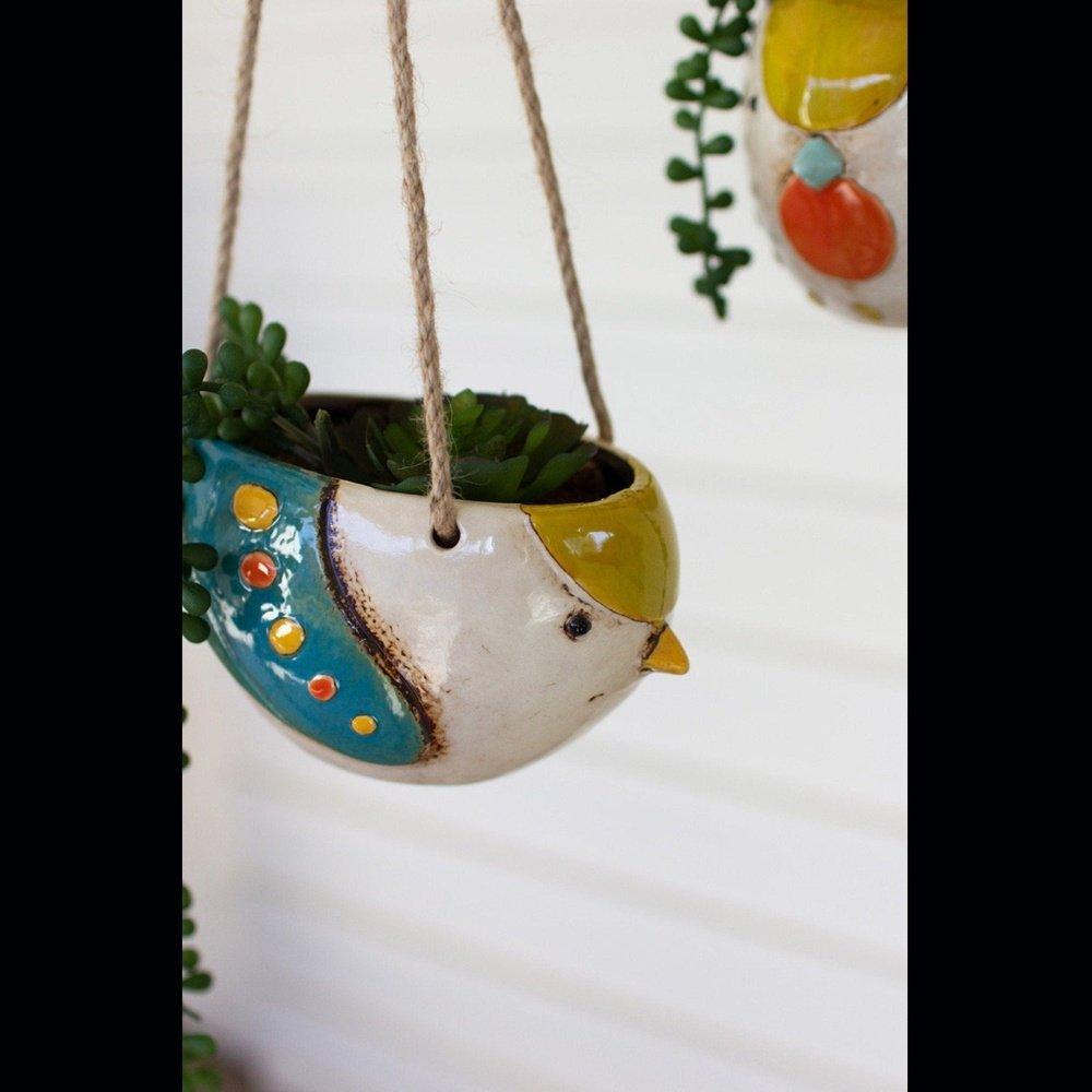 Set of Three Ceramic Hanging Bird Planters