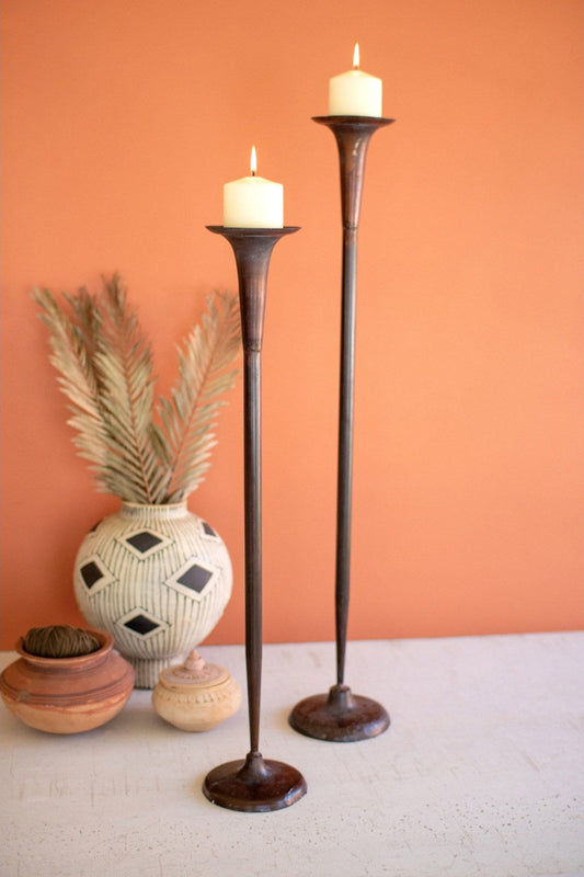 Tall Metal Candle Holders with Antique Copper Finish