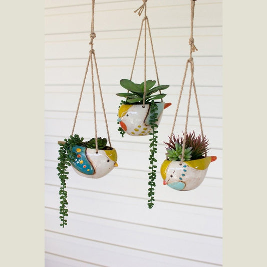 Set of Three Ceramic Hanging Bird Planters
