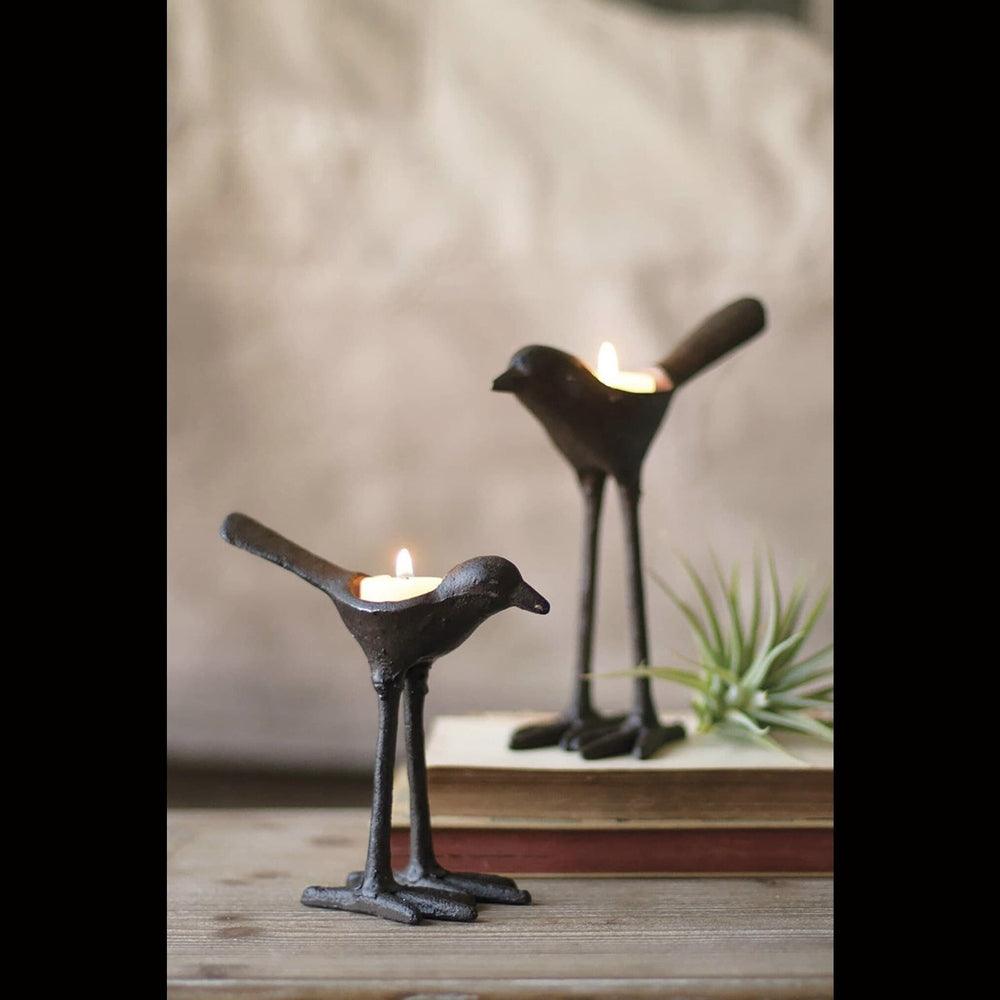 Set of Two Cast Iron Bird Tea Light Holders